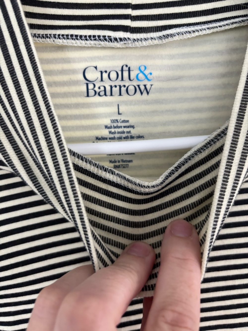 Croft & Barrow Black and Cream Striped Cotton Tee